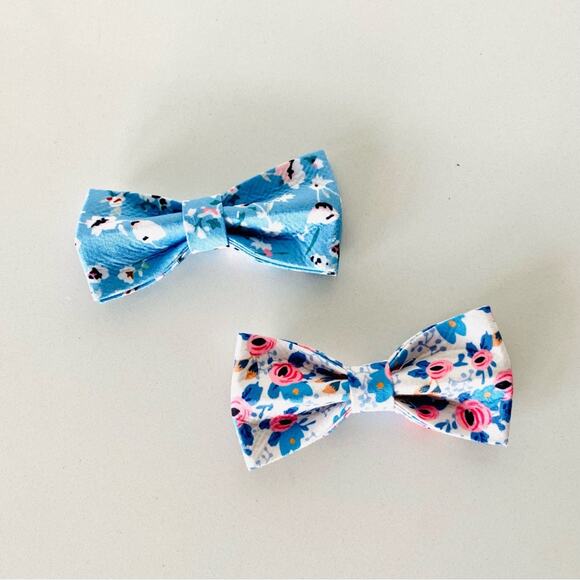 3/$20 2 NEW HANDMADE Light Blue Pink Floral Dog Cat Pet Collar Elastic Bow Tie - Picture 4 of 5